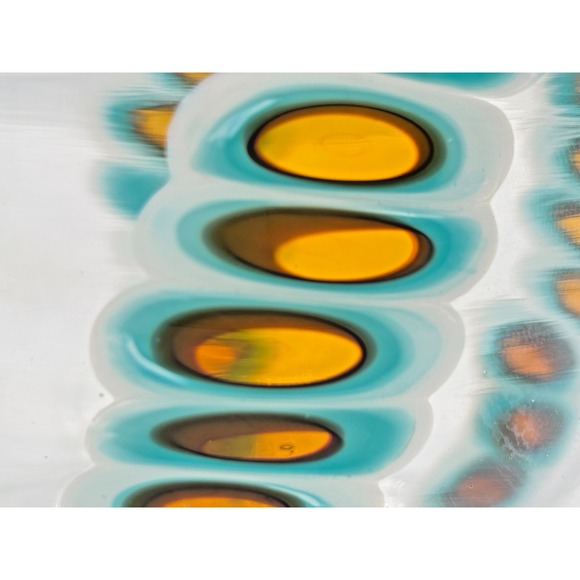 Hand Blown Art Glass Tumbler‎ Amber & Turquoise Oval Cane Design Artist Signe 04 - Picture 12 of 16